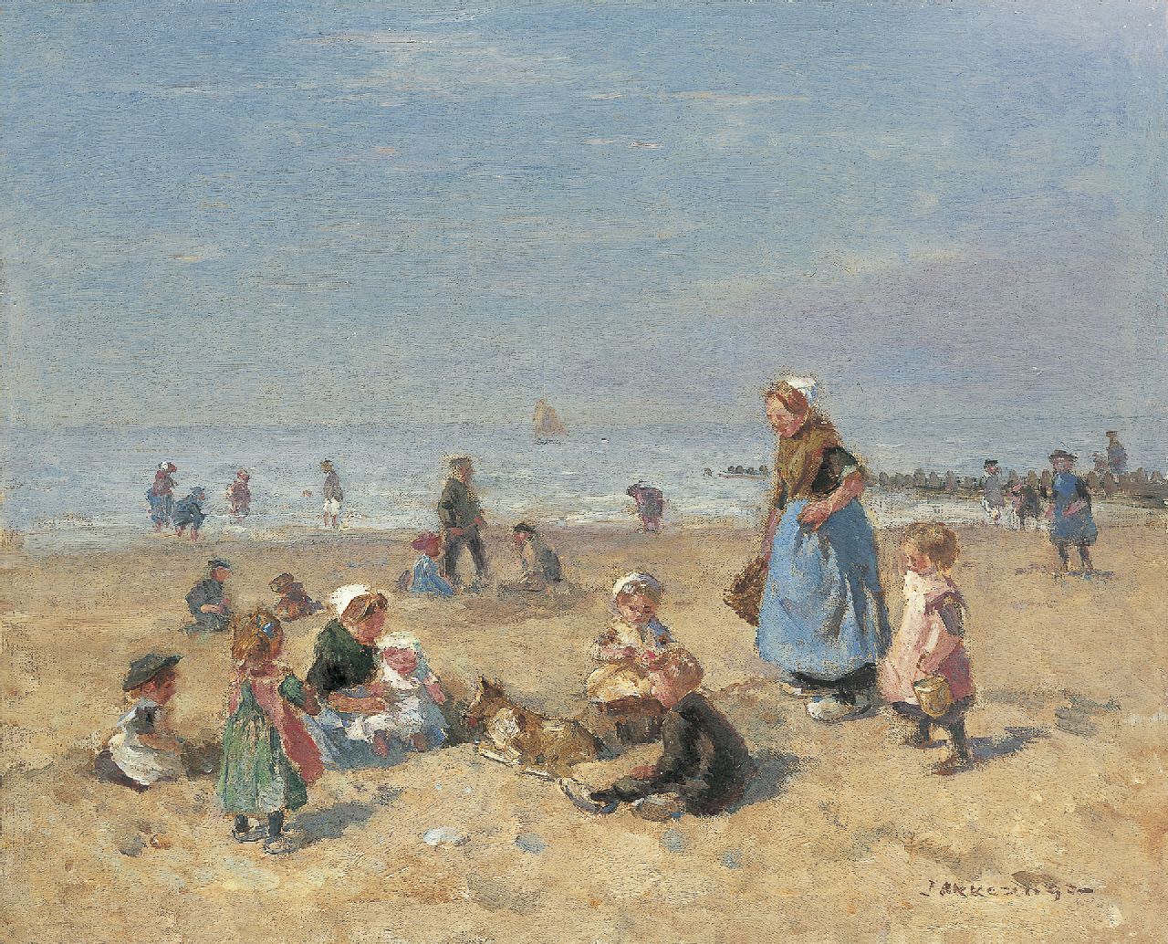 Akkeringa J.E.H.  | 'Johannes Evert' Hendrik Akkeringa, A sunny day at the beach, Öl auf Leinwand 29,2 x 36,1 cm, signed l.r.