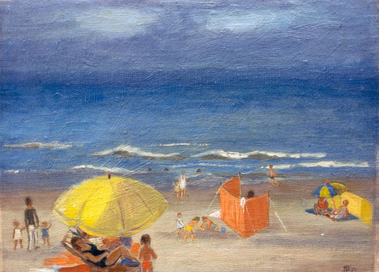 Anna Borst Pauwels | A sunny day at the beach, Öl auf Leinwand auf Holz, 20,8 x 27,7 cm, signed l.r. with monogram und dated '74