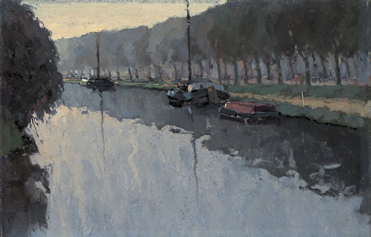 Hynckes R.  | Raoul Hynckes, The Drentse Hoofdvaart with moored boats, Öl auf Leinwand 64,7 x 100,7 cm, painted circa 1915