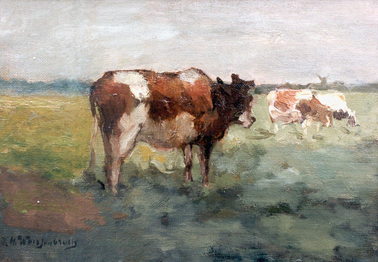 Weissenbruch H.J.  | Hendrik Johannes 'J.H.' Weissenbruch, Cows in a meadow, Öl auf Leinwand auf Holz 17,0 x 24,0 cm, signed l.l.