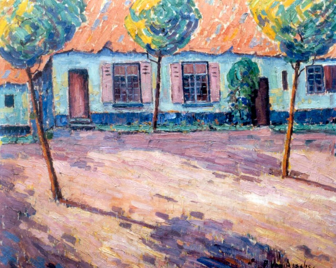 Assche P. van | Petrus van Assche, Beginenhof  in der Sonne, Öl auf Leinwand 75,3 x 90,0 cm, Unterzeichnet r.u.