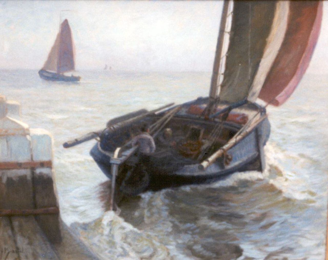 Schotel A.P.  | Anthonie Pieter Schotel, A flatboat from Volendam departing, Öl auf Leinwand 80,0 x 100,0 cm, signed l.l.