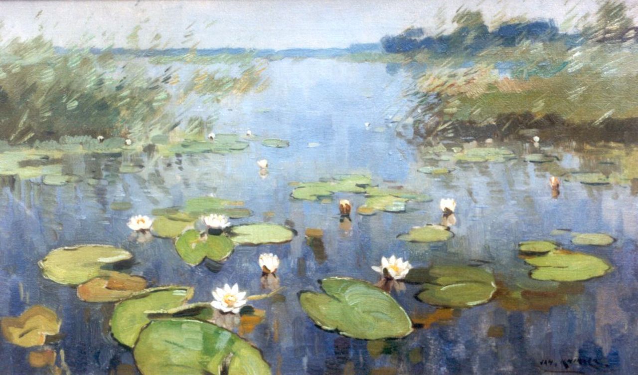 Knikker sr. J.S.  | 'Jan' Simon Knikker sr., Water lilies, Öl auf Leinwand 30,4 x 50,4 cm, signed l.r.