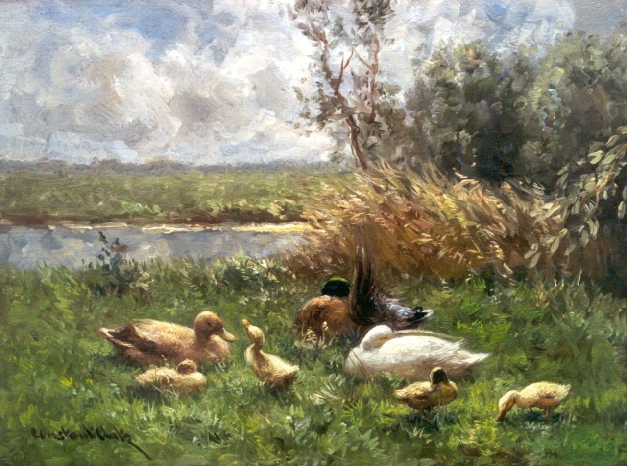 Artz C.D.L.  | 'Constant' David Ludovic Artz, Ducks on the riverbank, Öl auf Holz 18,0 x 24,0 cm, signed l.l.