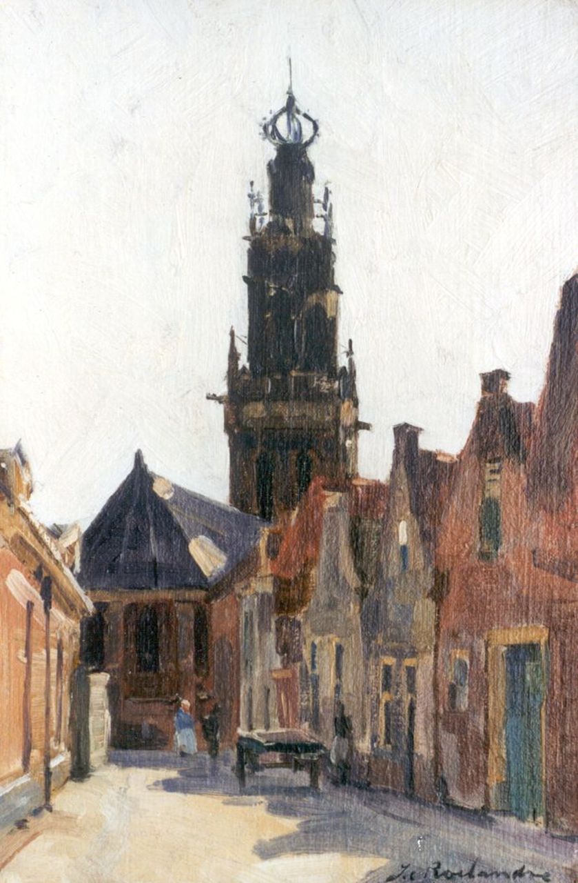 Roelandse J.C.  | Johannes Cornelis Roelandse, A view of Leiden, Öl auf Leinwand auf Holz 32,5 x 21,6 cm, signed l.r.