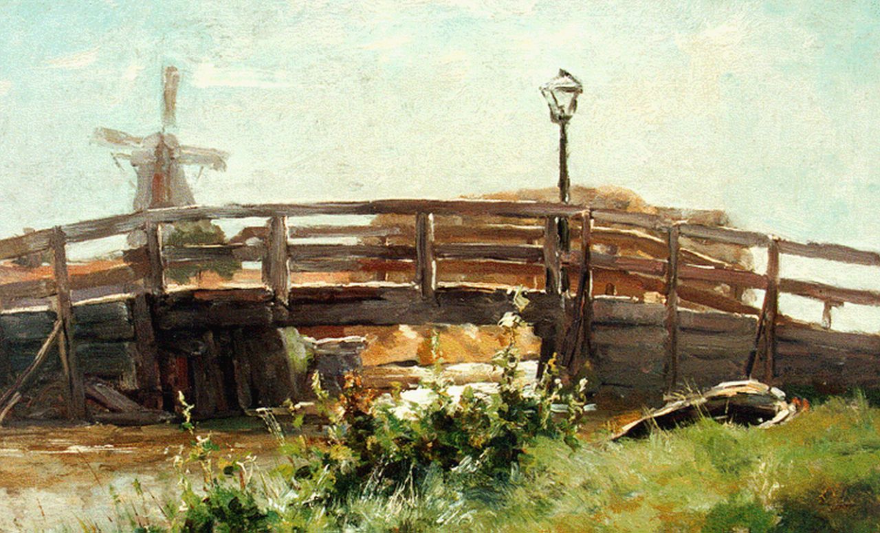Wijsmuller J.H.  | Jan Hillebrand Wijsmuller, A landscape with bridge, Öl auf Leinwand auf Holz 33,7 x 49,7 cm, signed l.r.