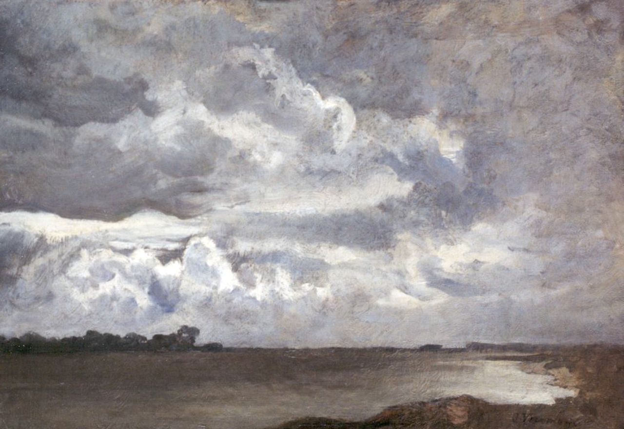 Voerman sr. J.  | Jan Voerman sr., A view of the river IJssel near Hattem, Öl auf Leinwand auf Holz 27,8 x 38,5 cm, signed l.r.