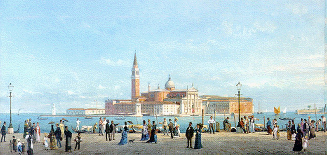 Luigi Querena | The Piazetta in Venice, San Giorgio Maggiore in the distance, Öl auf Leinwand, 34,2 x 67,0 cm, signed l.l. und dated 1875