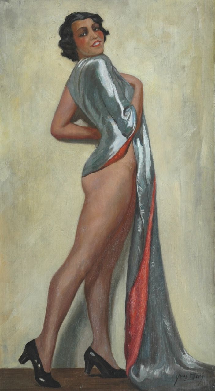 Diey Y.  | Yves Diey | Gemälde zum Verkauf angeboten | Porträt einer Frau, Öl auf Leinwand 81,0 x 45,0 cm, Unterzeichnet r.u.
