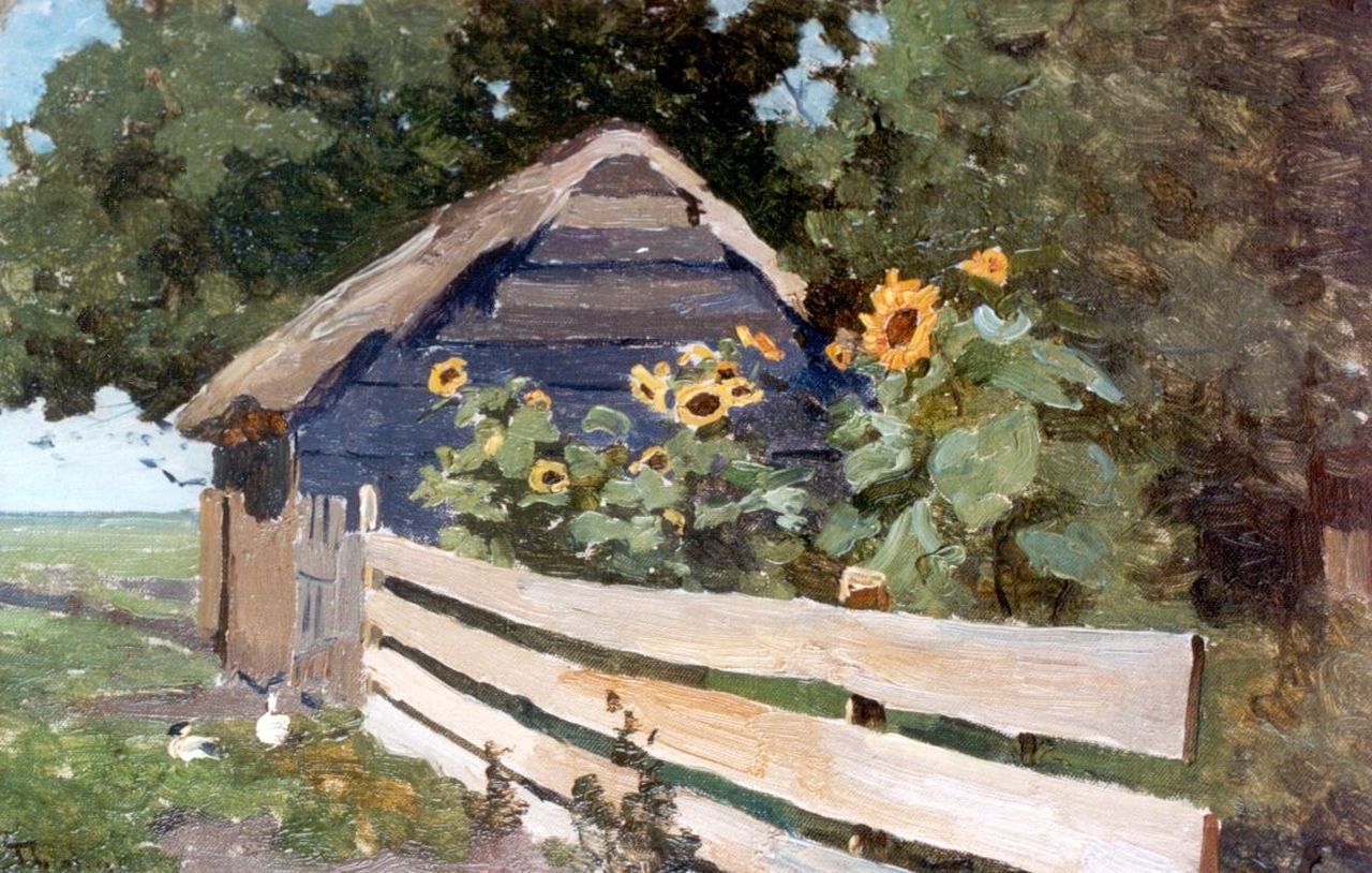 Tholen W.B.  | Willem Bastiaan Tholen, Sunflowers, Öl auf Leinwand auf Holz 20,0 x 31,1 cm, signed l.l.