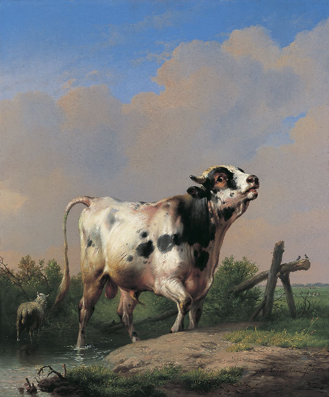 Verboeckhoven E.J.  | Eugène Joseph Verboeckhoven, A bull in a landscape, Öl auf Holz 65,0 x 54,3 cm, signed l.r. und dated 1850