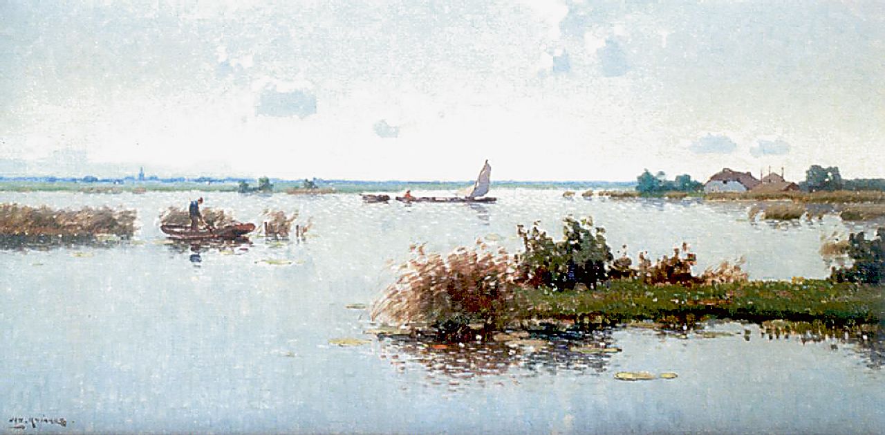 Knikker sr. J.S.  | 'Jan' Simon Knikker sr., Boats on a lake, Öl auf Leinwand 40,2 x 80,3 cm, signed l.l.