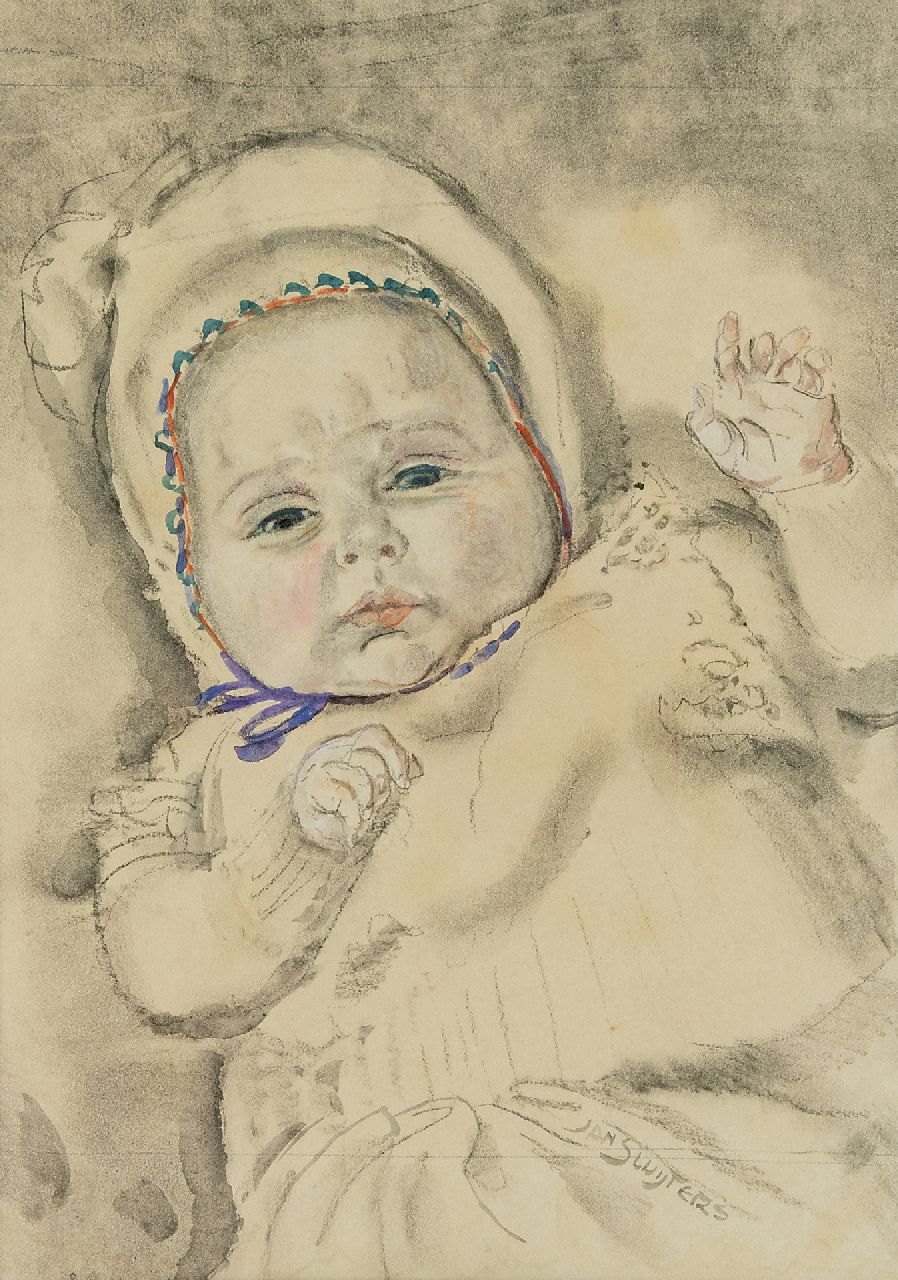 Sluijters J.C.B.  | Johannes Carolus Bernardus 'Jan' Sluijters | Aquarelle und Zeichnungen zum Verkauf angeboten | Baby, Holzkohle und Aquarell auf Papier 37,0 x 27,2 cm, Unterzeichnet r.u.