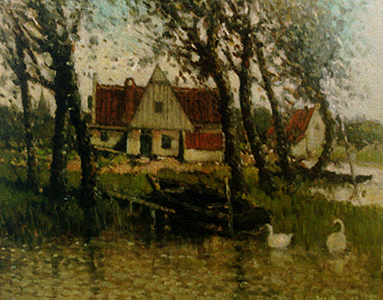 Daalhoff H.A. van | Hermanus Antonius 'Henri' van Daalhoff, A house along a waterway, Öl auf Holz 19,1 x 24,2 cm, signed l.r.