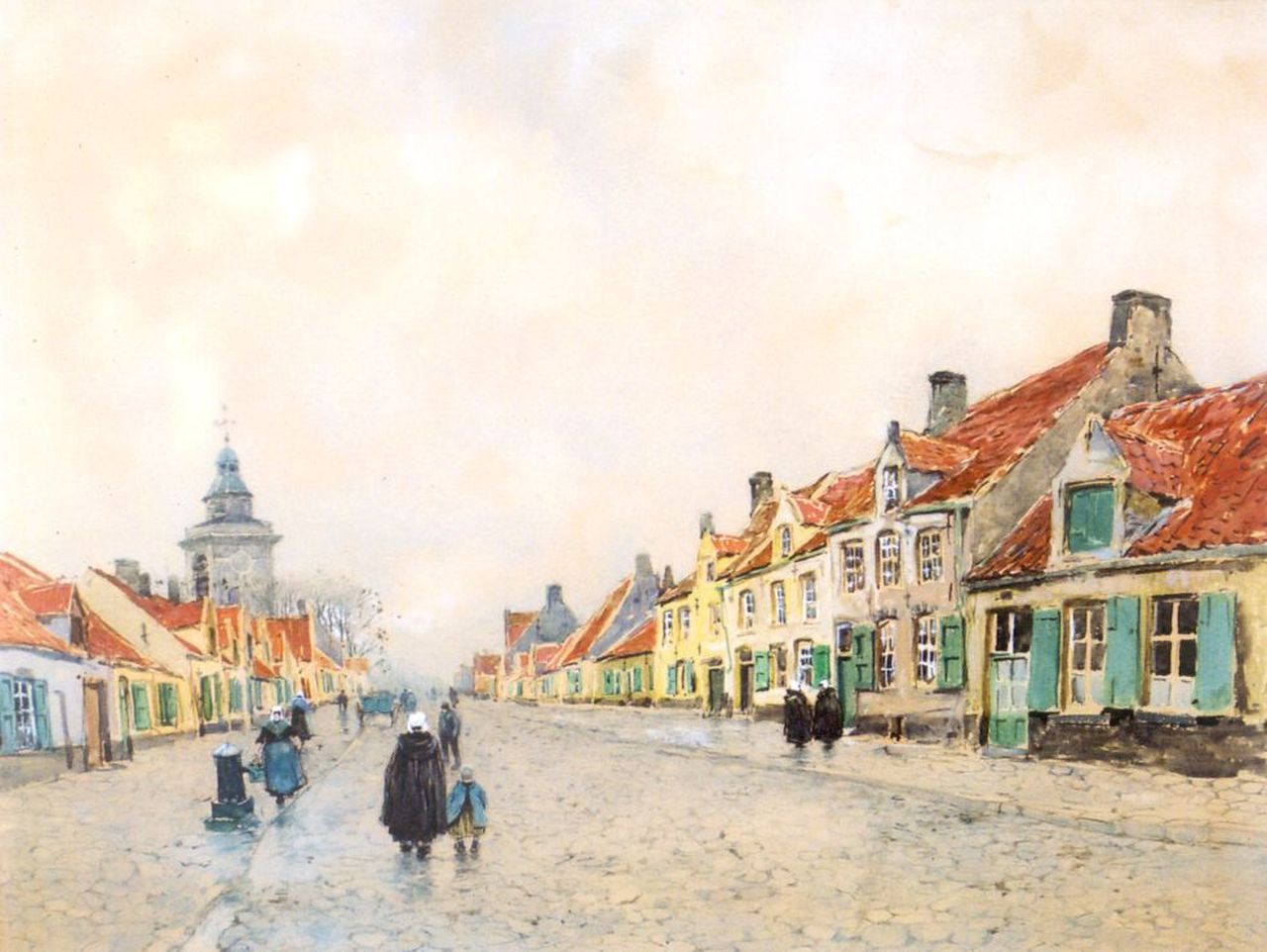 Cassiers H.P.E.V.  | Henricus Paulus Emilius Victor 'Henri' Cassiers, Street scene, Blankenberge (Belgium), Aquarell auf Papier 33,0 x 42,0 cm, signed l.l.