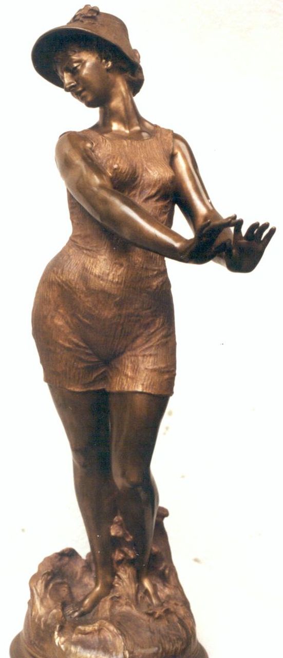 Brunin C.  | Charles Brunin, Jonge vrouw in badkostuum, Bronze 63,4 cm, gesigneerd op basis/2e cast