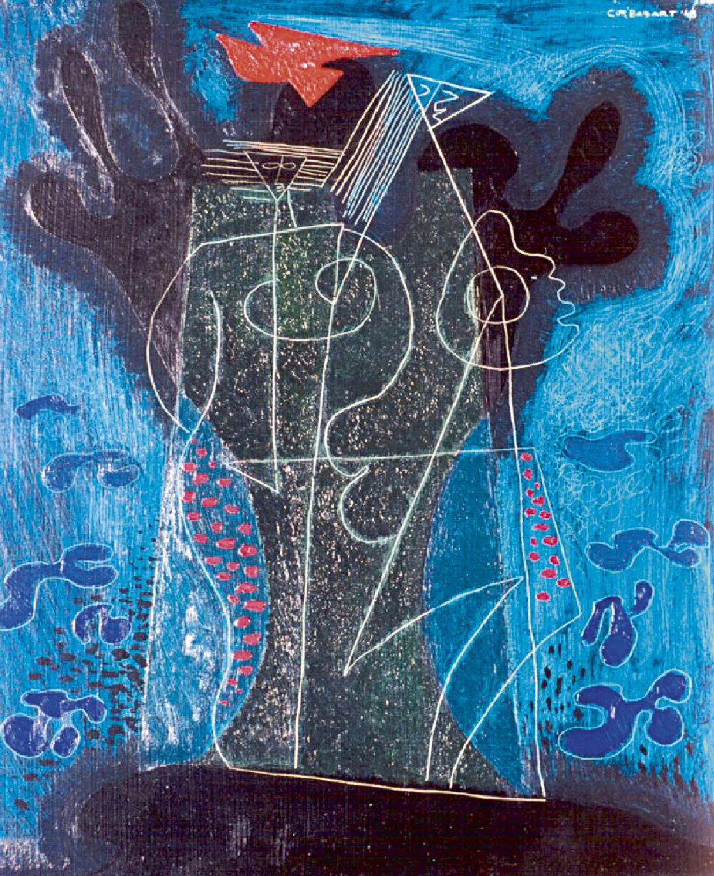 Cor Basart | Composition, Öl auf Leinwand Malereifaser, 46,0 x 38,0 cm, signed u.r. und datiert 1948
