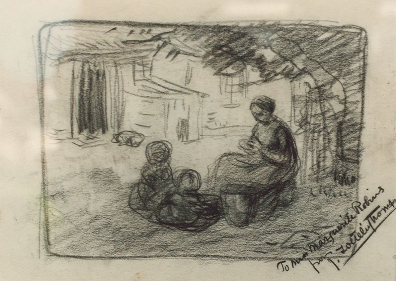 Zoetelief Tromp J.  | Johannes 'Jan' Zoetelief Tromp, Children by a farm, Zeichnung auf Papier 24,5 x 33,5 cm, signed l.r.