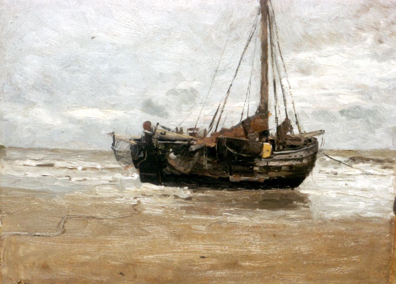 Munthe G.A.L.  | Gerhard Arij Ludwig 'Morgenstjerne' Munthe, A beached barge, Öl auf Leinwand Malereifaser 39,7 x 53,0 cm, signed l.l. und dated '03