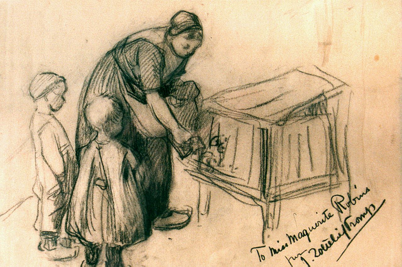 Zoetelief Tromp J.  | Johannes 'Jan' Zoetelief Tromp, Feeding a rabbit, Zeichnung auf Papier 24,5 x 33,5 cm, signed l.r.