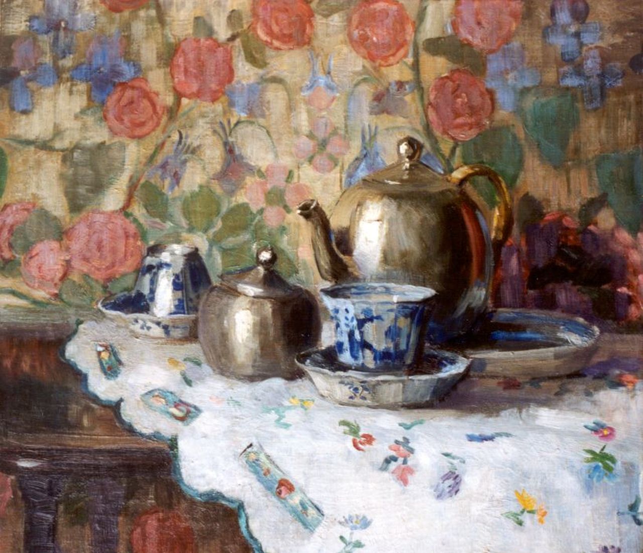Antoinette Françoise Steffelaar | Tea-time, Öl auf Leinwand, 39,5 x 43,5 cm, signed l.r.