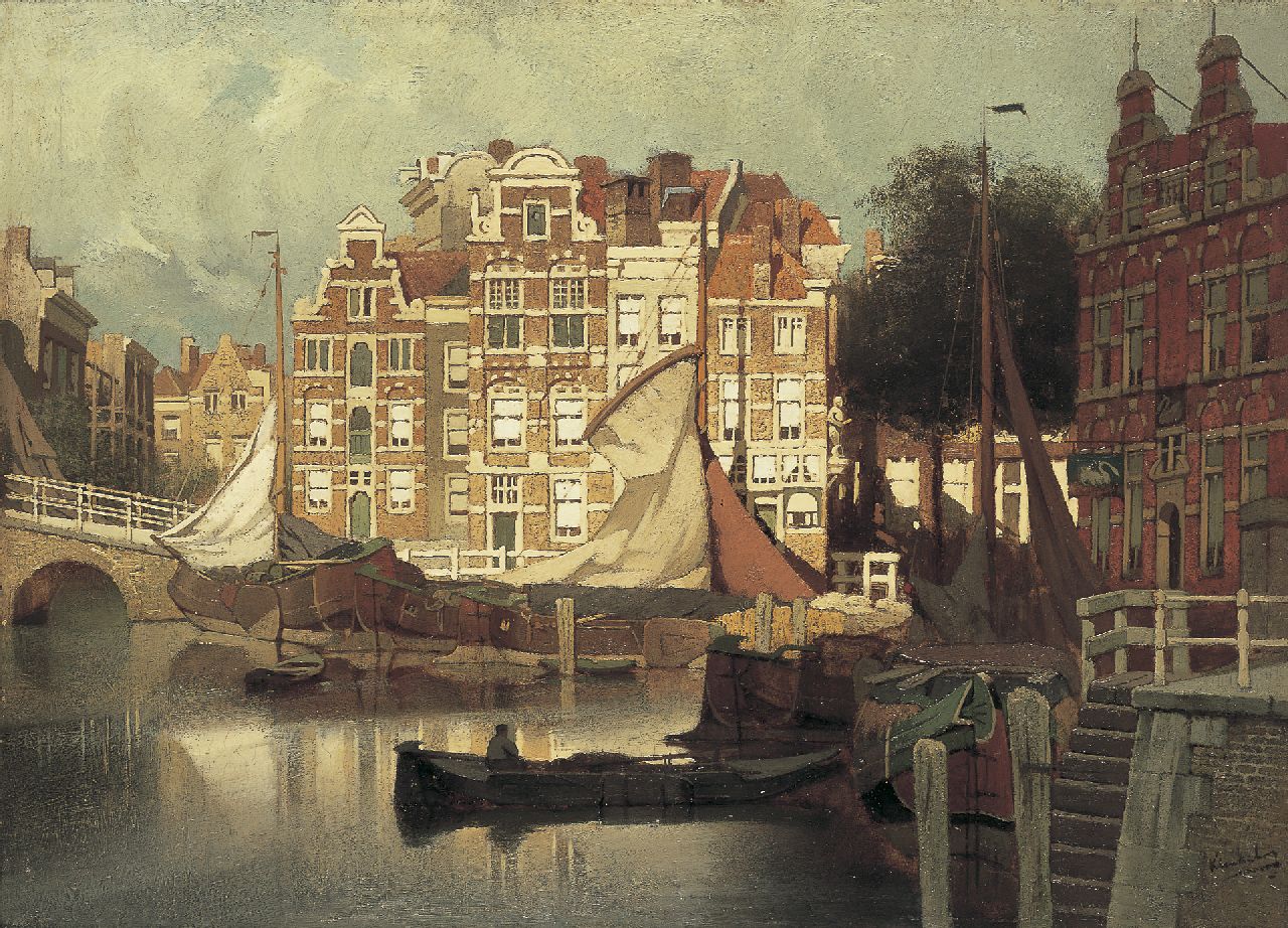 Klinkenberg J.C.K.  | Johannes Christiaan Karel Klinkenberg, A view of the Blaak and the Leuvehaven in Rotterdam, Öl auf Holz 32,7 x 45,0 cm, signed l.r.
