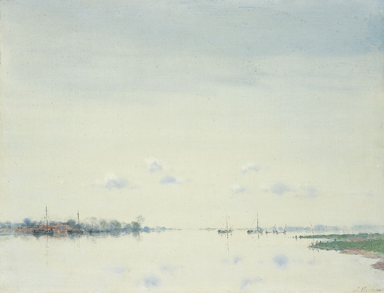 Voerman sr. J.  | Jan Voerman sr., The river Ijssel, Öl auf Holz 40,1 x 52,2 cm, signed l.r.
