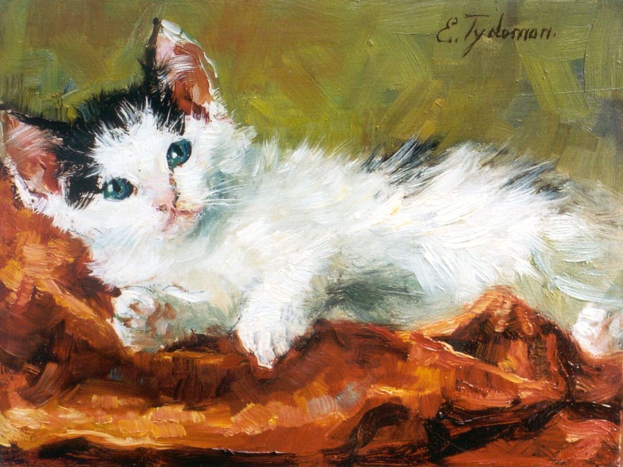 Tijdeman E.M.  | Ernestine Marie 'Dé' Tijdeman, A kitten, Öl auf Holz 13,9 x 18,1 cm, signed u.r.