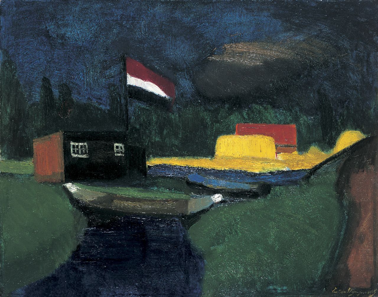Wijngaerdt P.T. van | Petrus Theodorus 'Piet' van Wijngaerdt, A landscape with a flag, Öl auf Leinwand 59,2 x 75,3 cm, signed l.r. und painted circa 1917