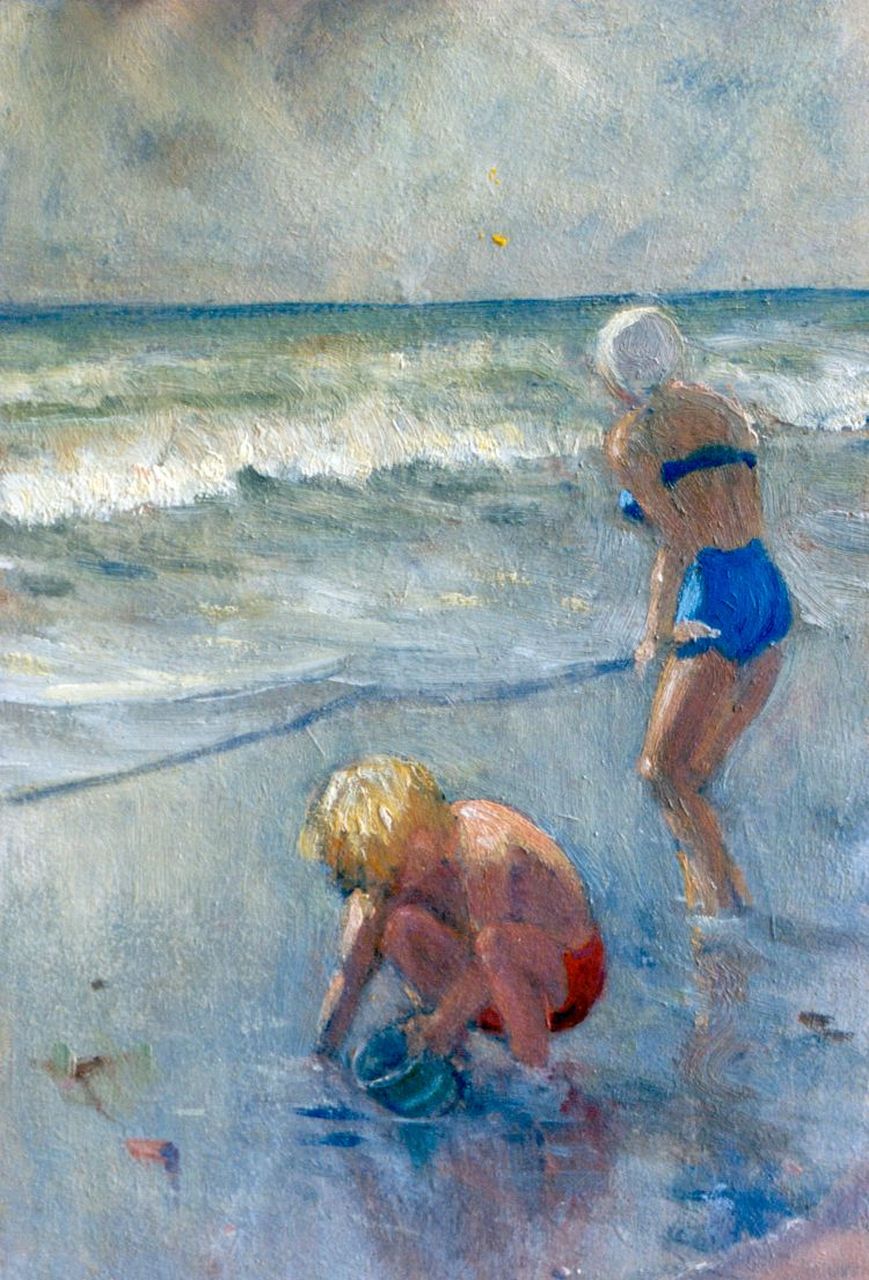 Wichers H.A.L.  | Hendrik Arend Ludolf 'Hal' Wichers, Children playing on the beach, Öl auf Malereifaser 30,0 x 20,0 cm, signed l.r. und dated 1952