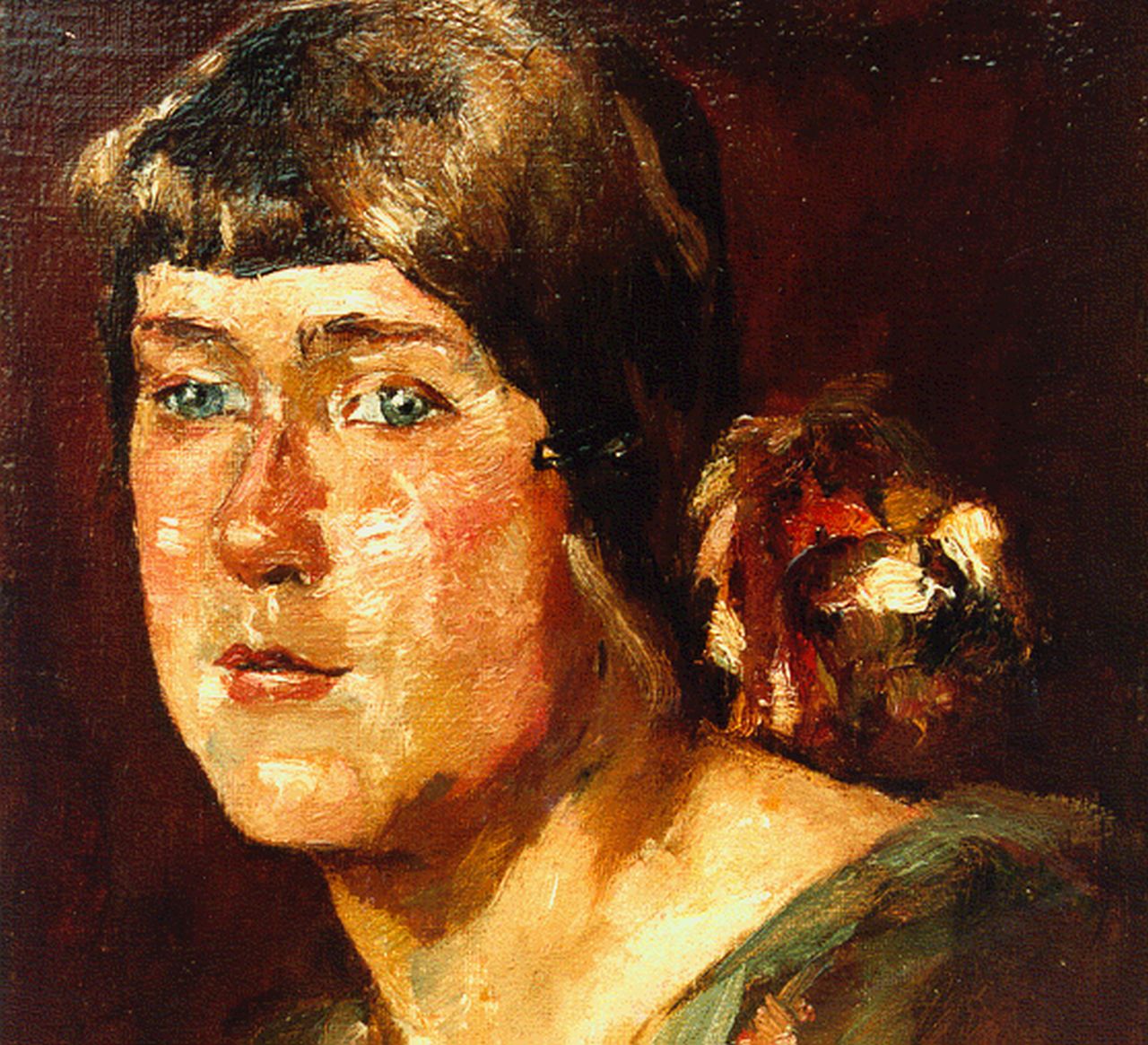 Zwart W.H.P.J. de | Wilhelmus Hendrikus Petrus Johannes 'Willem' de Zwart, The artist's wife, Öl auf Leinwand auf Holz 28,0 x 27,0 cm, signed l.r. with initials