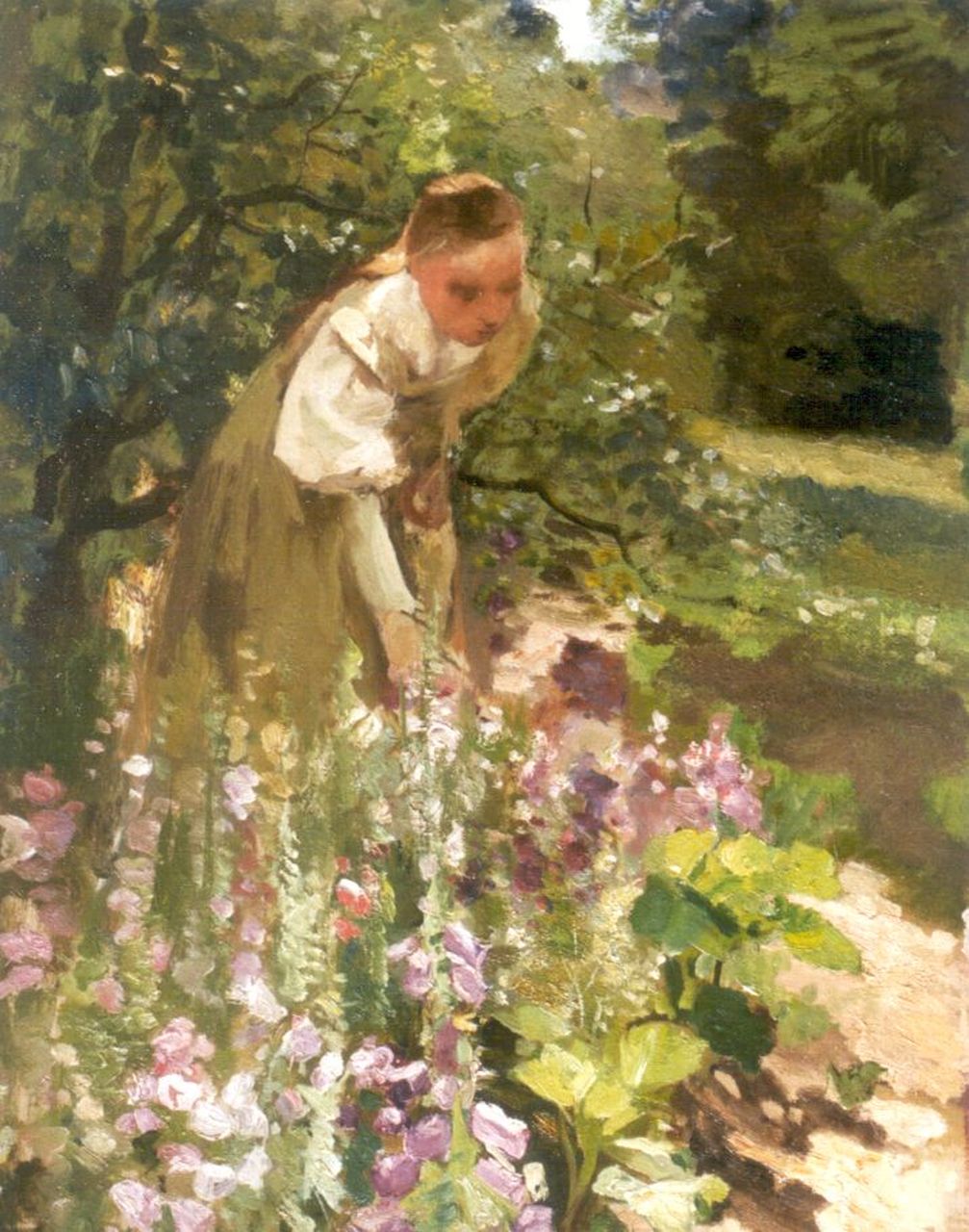 Neuhuys J.A.  | Johannes 'Albert' Neuhuys, Young woman working in the garden, Öl auf Leinwand 60,2 x 46,0 cm, signed l.r. with studiostamp