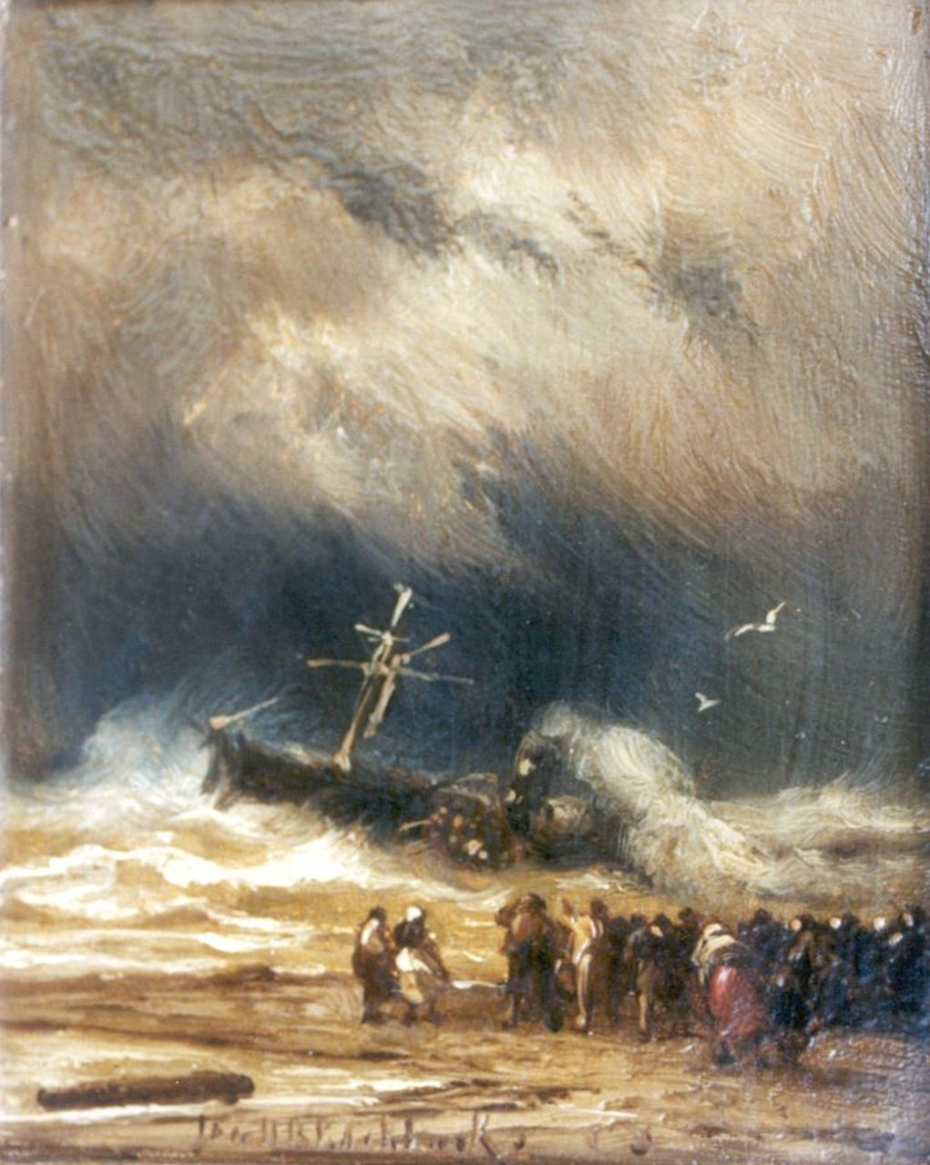 Koekkoek J.H.B.  | Johannes Hermanus Barend 'Jan H.B.' Koekkoek, Shipwreck, Öl auf Holz 11,5 x 9,3 cm, signed l.c.