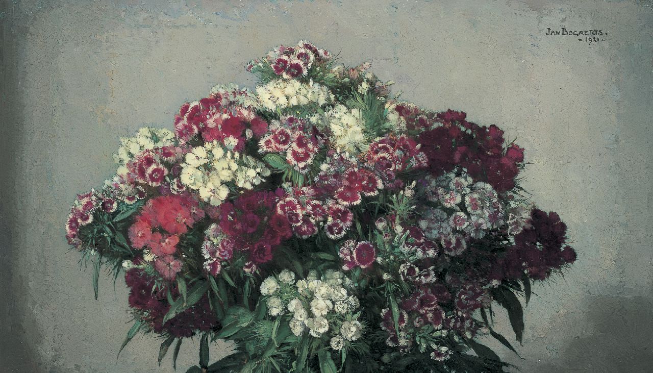 Bogaerts J.J.M.  | Johannes Jacobus Maria 'Jan' Bogaerts, A bouquet of sweet William, Öl auf Leinwand 32,5 x 55,4 cm, signed u.r. und dated 1921