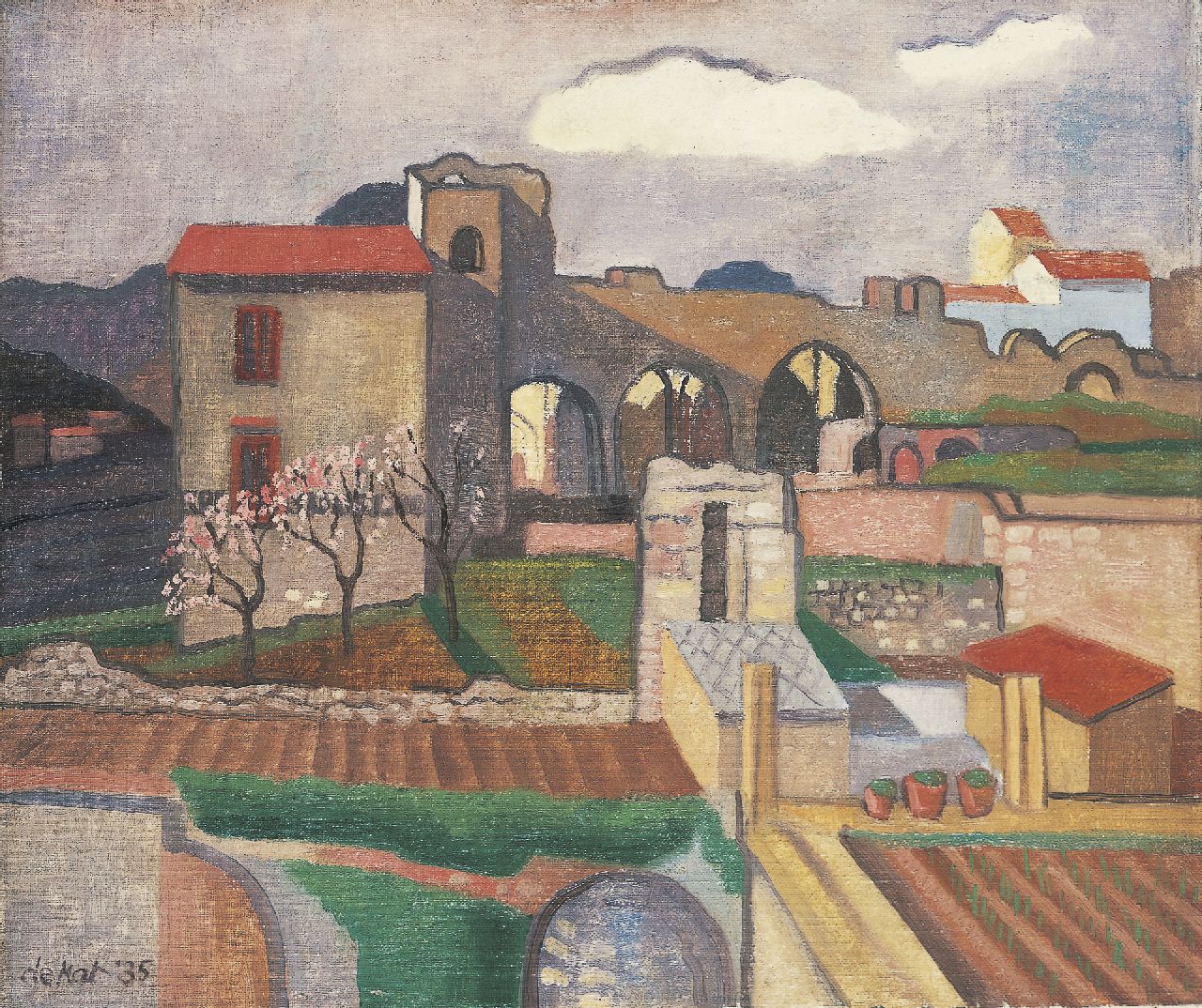 Kat O.B. de | 'Otto' Boudewijn de Kat, Houses and ruins, Öl auf Leinwand 46,1 x 54,3 cm, signed l.l. und dated '35