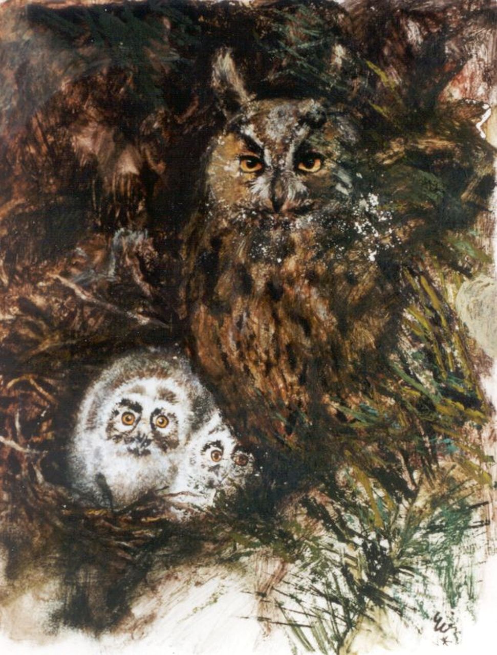 Poortvliet R.  | Rien Poortvliet, The owl, Aquarell und Gouache auf Papier 29,9 x 24,1 cm, signed l.r.