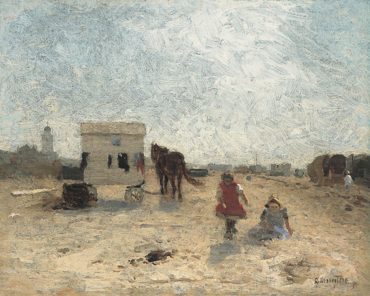 Munthe L.  | Ludwig Munthe, Children playing on the beach, Katwijk, Öl auf Leinwand 31,5 x 39,1 cm, signed l.r.