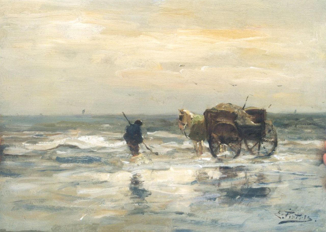 Pieters E.  | Evert Pieters, Shell-gatherer at work, Öl auf Holz 26,5 x 35,8 cm, signed l.r.