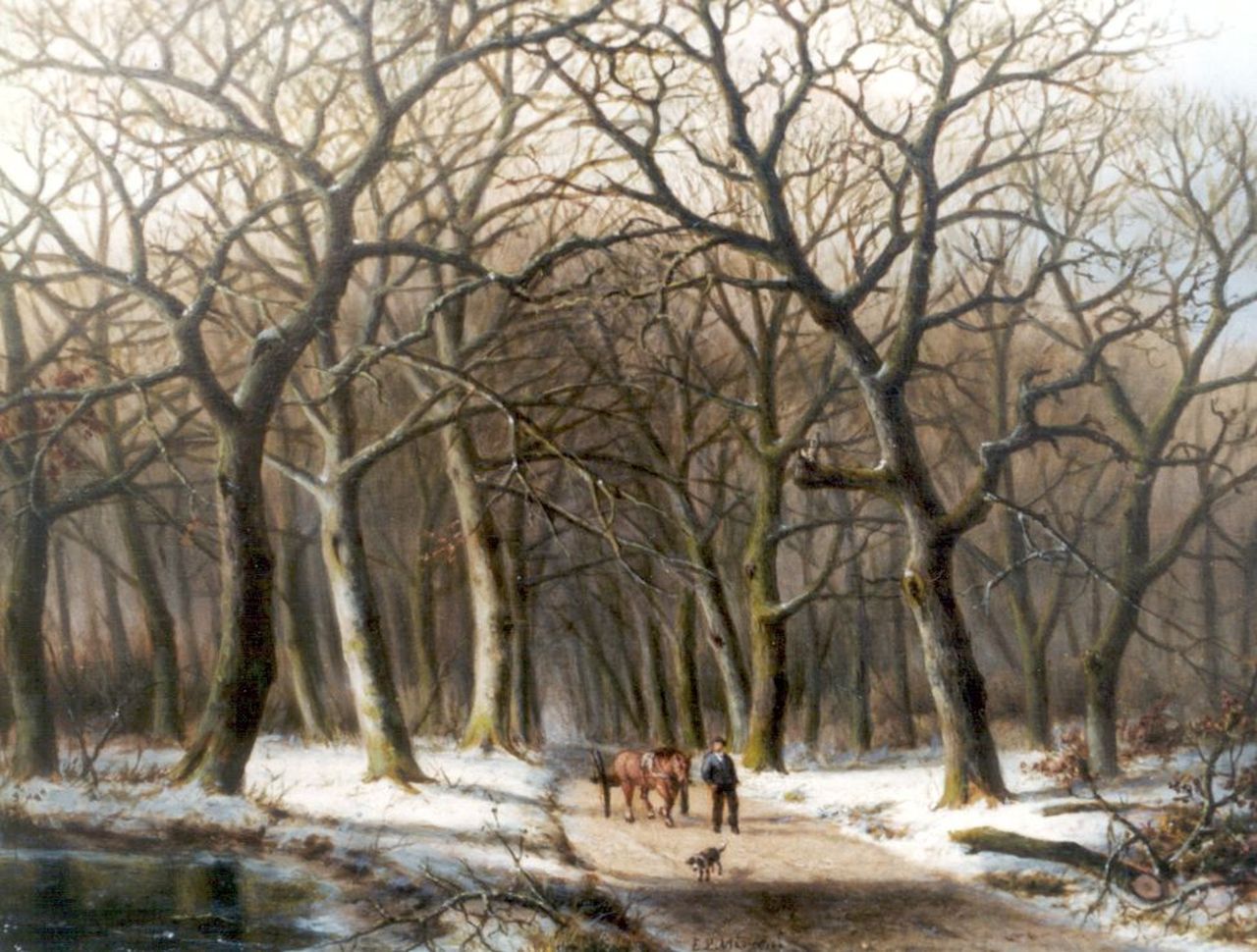 Mirani E.B.G.P.  | 'Everardus' Benedictus Gregorius Pagano Mirani, Gathering wood in winter, Öl auf Holz 22,6 x 29,1 cm, signed l.c.