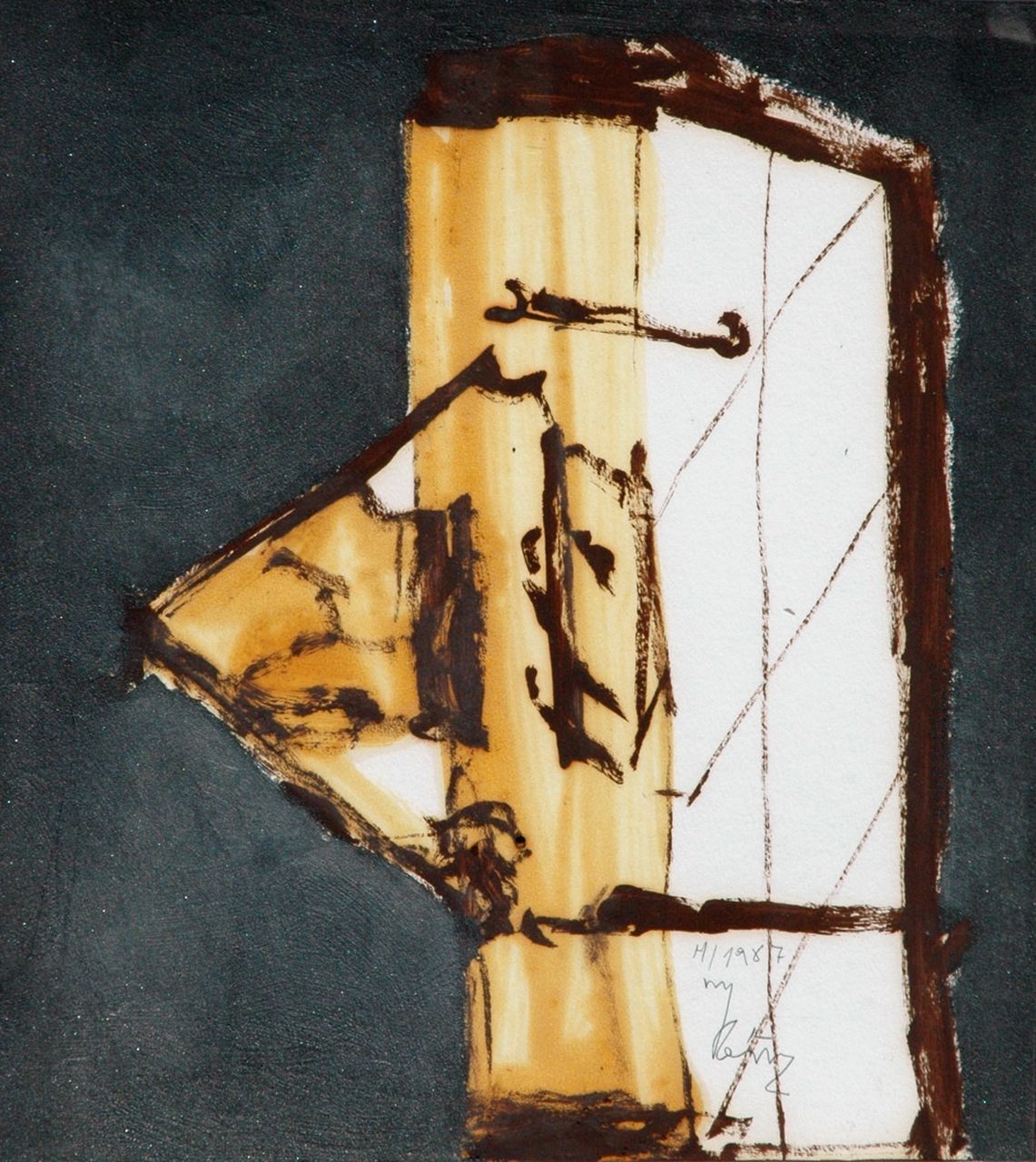 Ybáñez M.  | Miguel Ybáñez, Composition, Gouache und Öl auf Papier 44,5 x 39,5 cm, signed l.r. und dated 1987