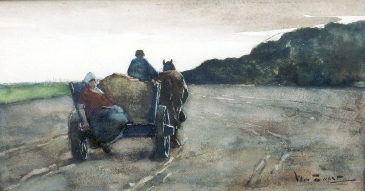 Zwart W.H.P.J. de | Wilhelmus Hendrikus Petrus Johannes 'Willem' de Zwart, Homeward bound, Holzkohle und Aquarell auf Papier 20,5 x 39,5 cm, signed l.r.