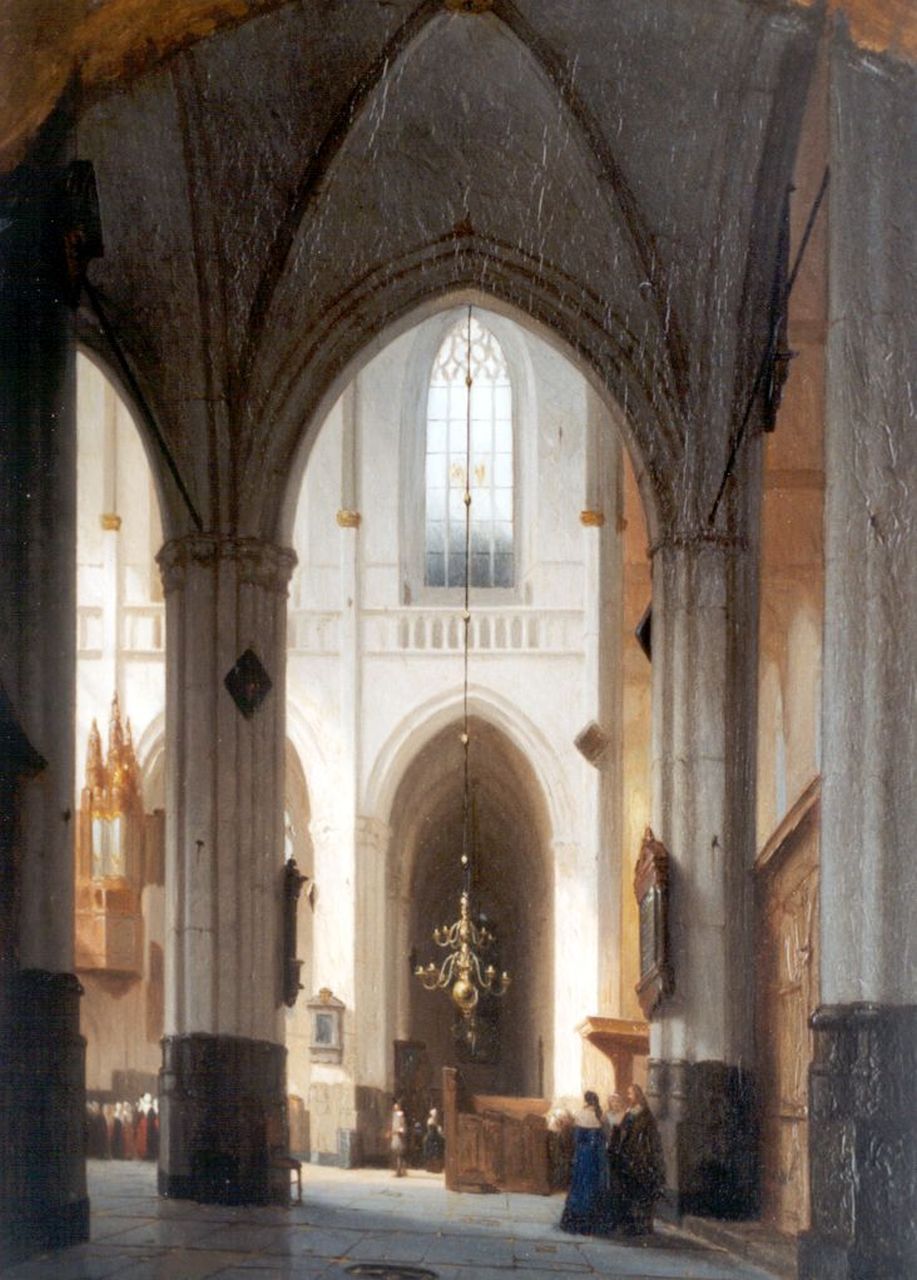 Schenkel J.J.  | Jan Jacob Schenkel, Interior of the Nieuwe Kerk, Amsterdam, Öl auf Holz 48,0 x 36,0 cm, signed l.r.