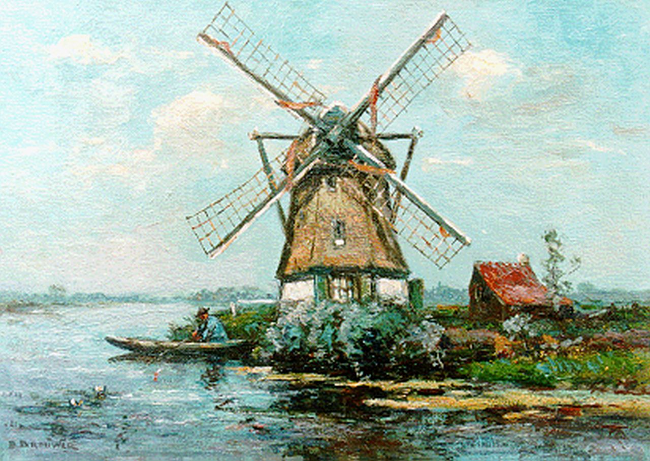 Brouwer B.J.  | Berend Jan 'Barend' Brouwer, A windmill in a landscape, Veenpolder Voorburg, Öl auf Leinwand 25,3 x 35,0 cm, signed l.l. und dated 1925?