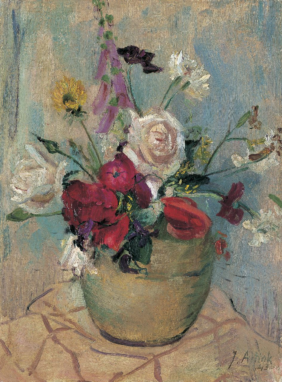 Altink J.  | Jan Altink, A colourful bouquet in a vase, Öl auf Leinwand 40,8 x 30,5 cm, signed l.r. und datiert '43