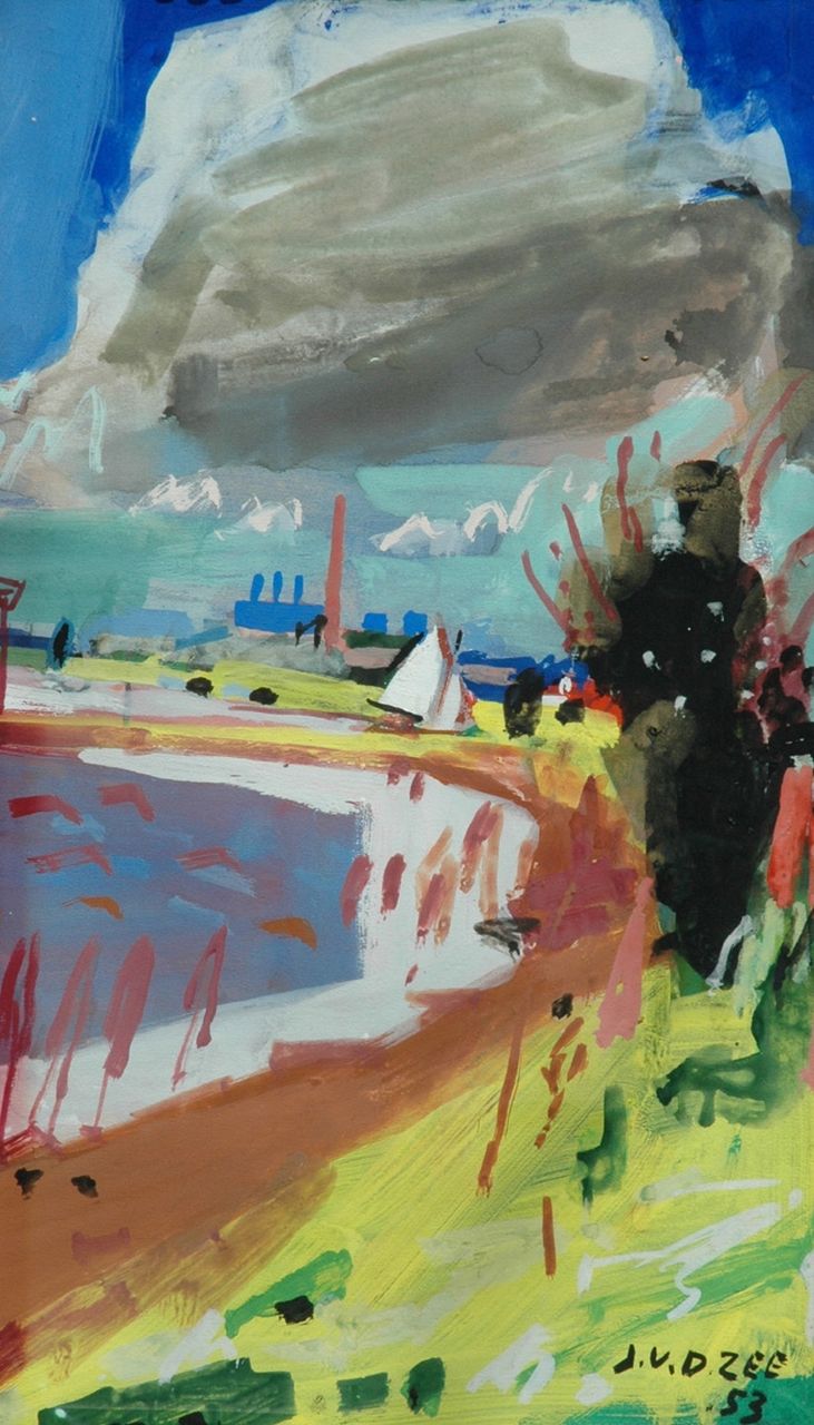 Zee J. van der | Jan van der Zee, Landscape near Groningen, Gouache auf Papier 54,0 x 30,0 cm, signed l.r. und dated '53 Zee J. van der | Jan van der Zee, Landscape near Groningen, Gouache auf Papier 54,0 x 30,0 cm, signed l.r. und dated '53