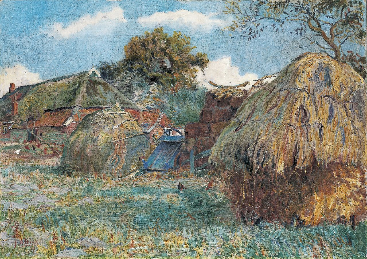 Altink J.  | Jan Altink, Bauernhof mit kleinen Heuhaufen, Öl auf Leinwand 64,2 x 91,0 cm, Unterzeichnet l.u. und datiert '37