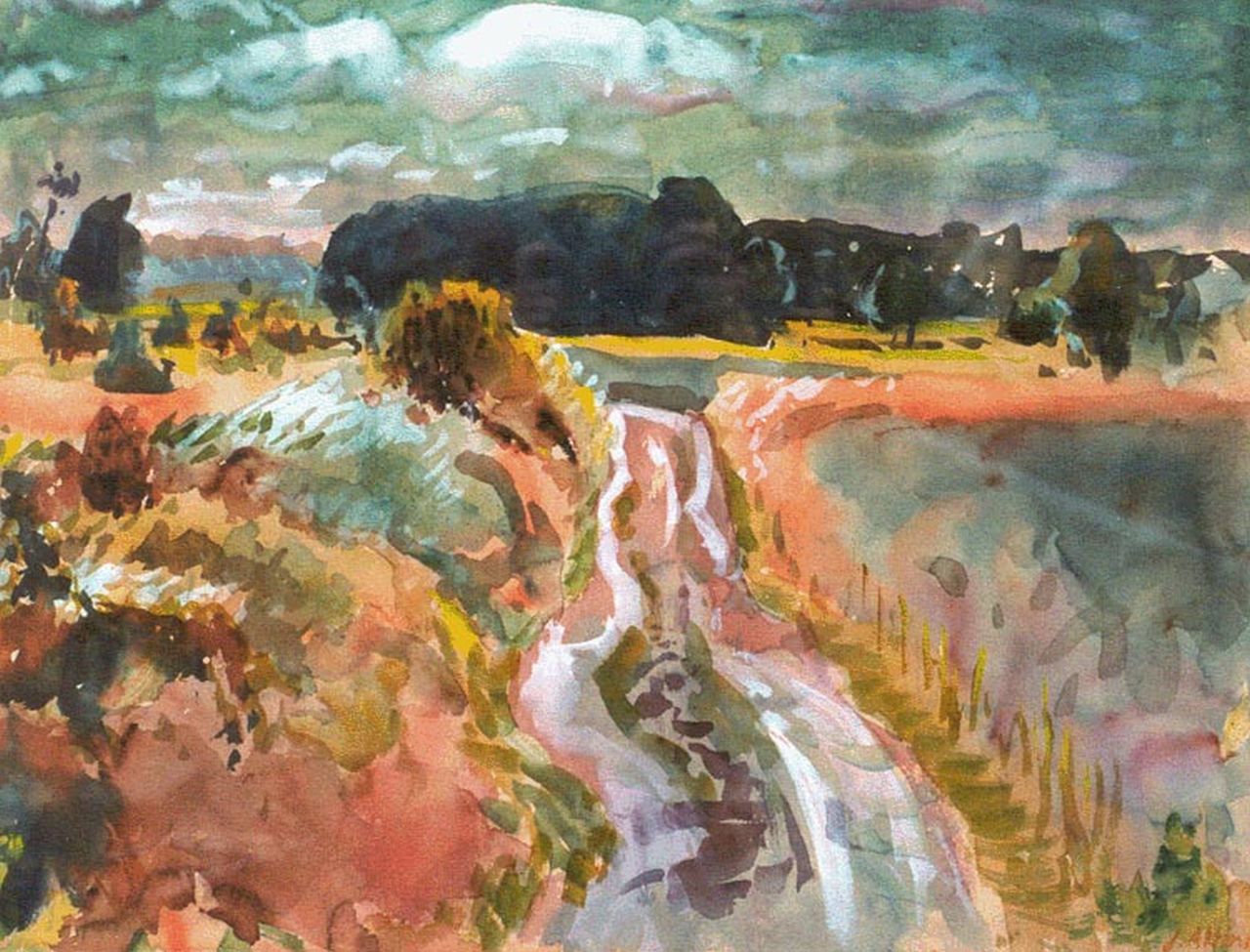 Altink J.  | Jan Altink, Country road, Groningen, Gouache auf Papier 50,5 x 65,7 cm, Unterzeichnet r.u. und datiert '51