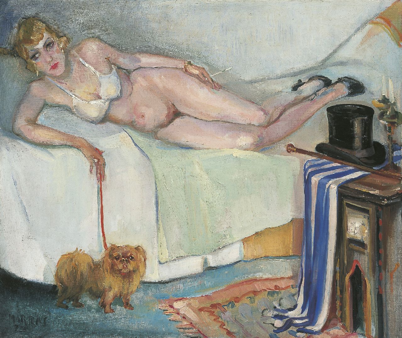 Martens G.G.  | Gijsbert 'George' Martens, A nude smoking, Öl auf Leinwand 50,2 x 60,4 cm, signed l.l. und dated '37