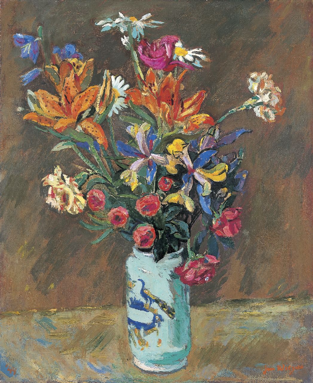 Wiegers J.  | Jan Wiegers, A bunch of wildflowers, Öl auf Leinwand 61,3 x 50,6 cm, signed l.r. und dated '44