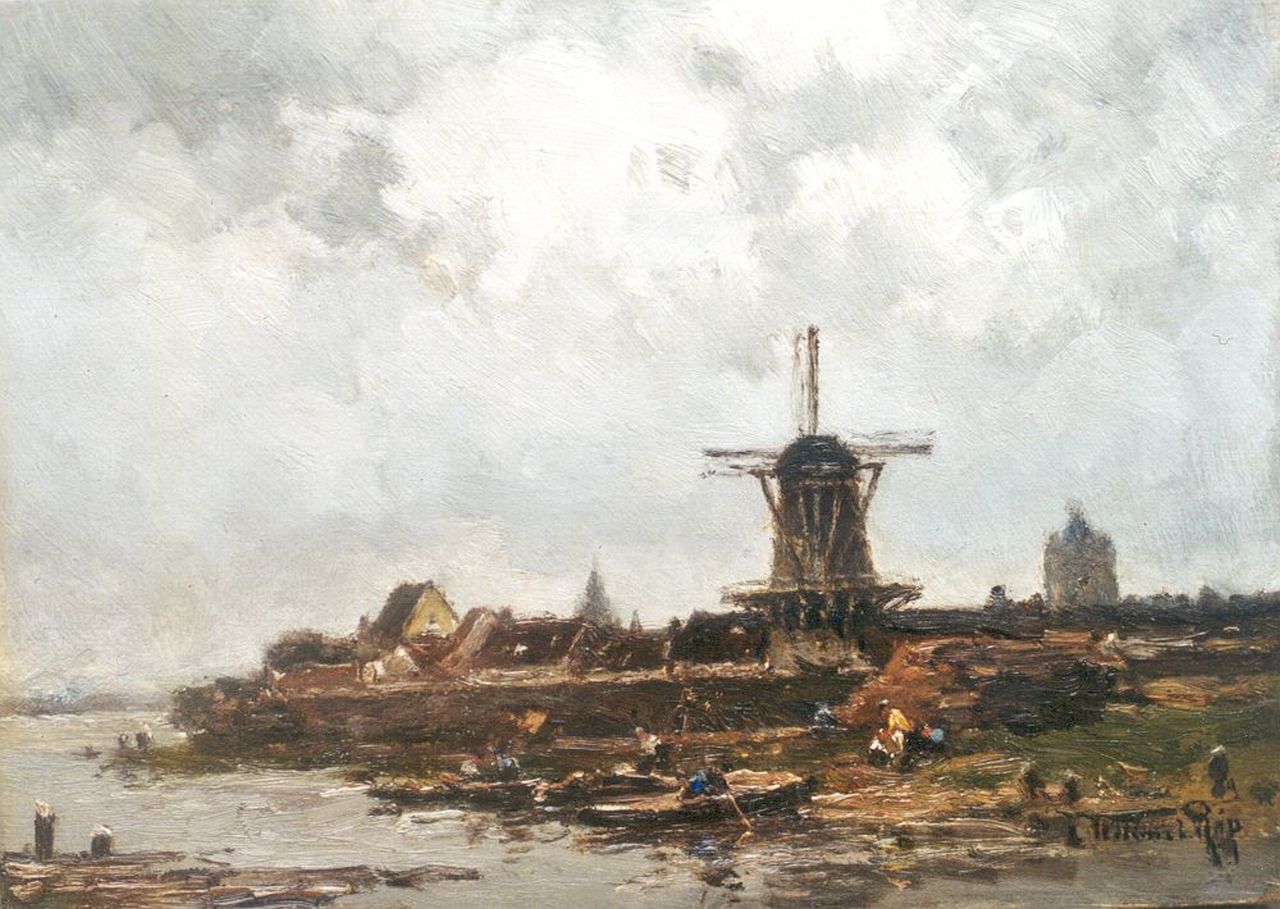 Rip W.C.  | 'Willem' Cornelis Rip, A ferry near Wijk bij Duurstede, Öl auf Holz 26,3 x 36,2 cm, signed l.r. and on the reverse